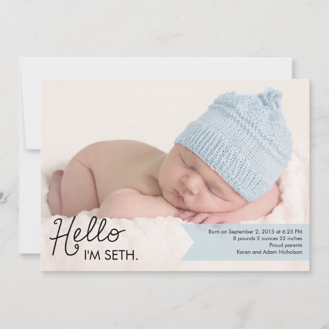 Chic Introduction Birth Announcement - Blue (Front)