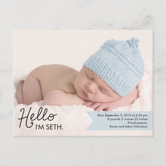 Chic Introduction Birth Announcement - Blue (Front)