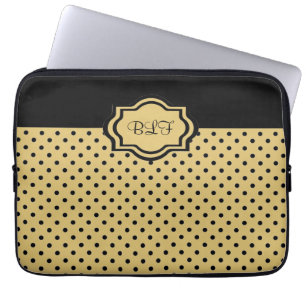 chic ipad sleeve, kakki/black dots/ monogram laptop sleeve