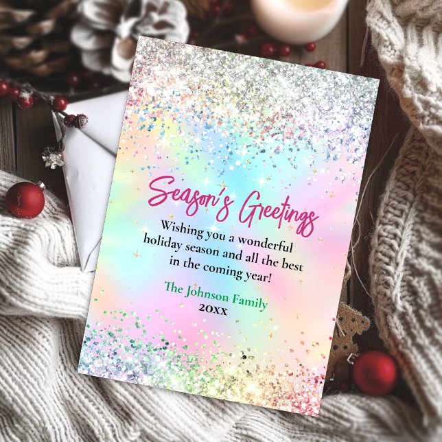 Chic iridescent glitter Christmas new year greetin Card (Creator Uploaded)