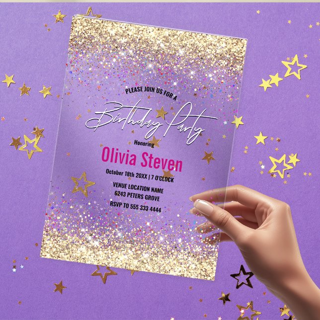 Chic iridescent gold faux glitter birthday  acrylic invitations (Creator Uploaded)