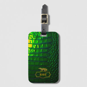 Chic Iridescent Green Faux Crocodile Monogrammed Luggage Tag