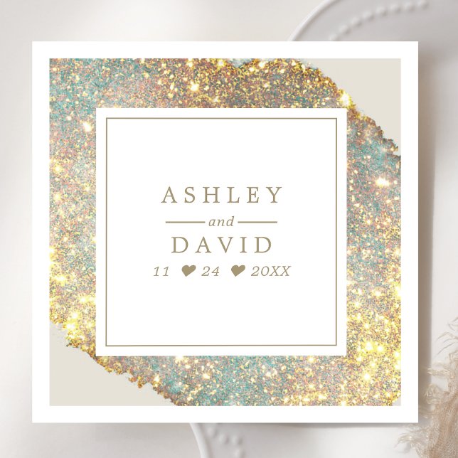 Chic Iridescent Holographic Glitter Wedding Napkin (Creator Uploaded)