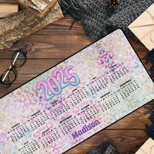 Chic iridescent leopard print 2025 calendar  desk mat