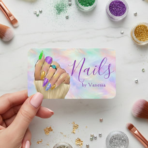 Chic Iridescent Opal Nail Studio Manicurist Artist Business Card