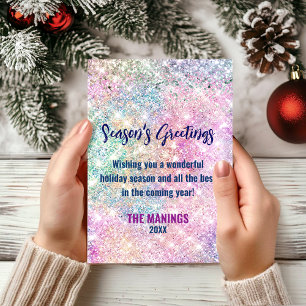 Chic iridescent pink Christmas new year greeting  Card