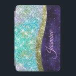 Chic iridescent purple blue faux glitter monogram  iPad mini cover<br><div class="desc">Pretty chic and elegant girly silver and iridescent faux glitter in unicorn, rainbow, teal, aqua, purple blue colours to create a cute unique girly case to protect your device. Beautiful, modern and cool cover for the trend-savvy and art-loving hip trendsetter. This stylish beautiful design would be great for girls who...</div>