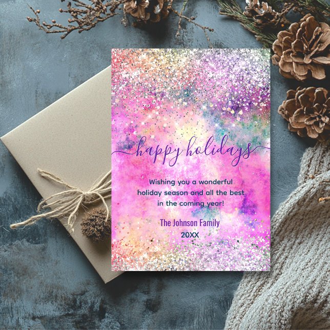 Chic iridescent silver Christmas new year greeting Card (Creator Uploaded)