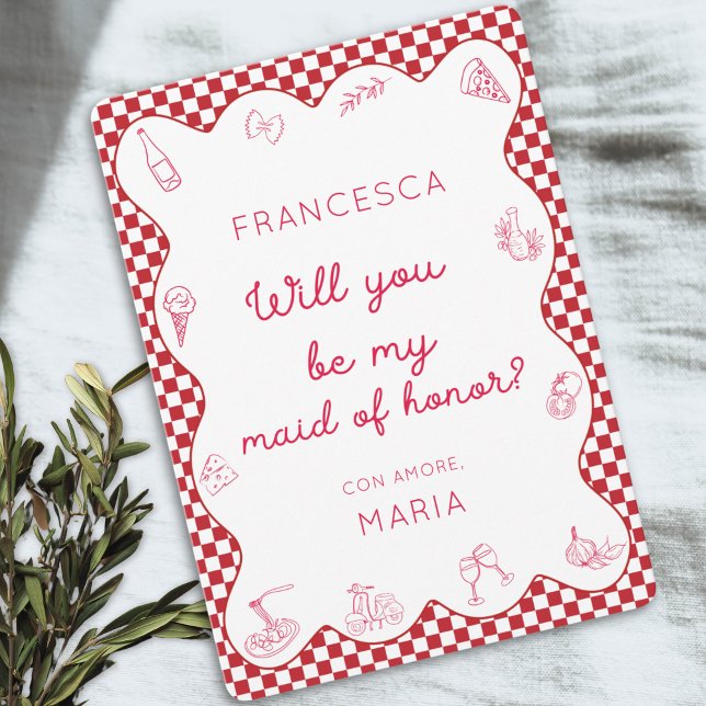 Chic Italian-Themed Fun Maid of Honour Proposal  Card (Creator Uploaded)