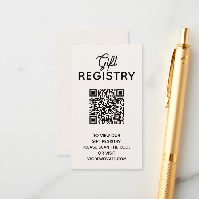 Chic Ivory Baby Shower Registry QR Code Enclosure Card (Front/Back In Situ)