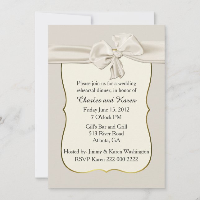 Chic Ivory Bow Wedding Rehearsal Invitation (Front)
