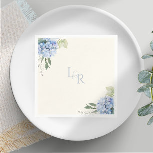 Chic Ivory Cream & Blue Hydrangea Wedding Napkin