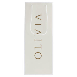 Chic ivory cream  minimalist monogram   wine gift bag