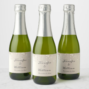 Chic Ivory Dripping Glitter Elegant Script Wedding Sparkling Wine Label
