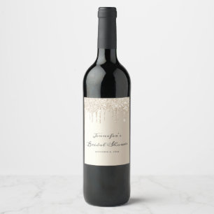 Chic Ivory Dripping Glitter Script Bridal Shower Wine Label