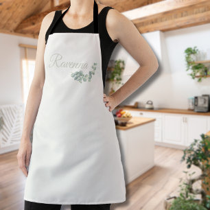 Chic Ivory Eucalyptus Sage Personalised Name Apron