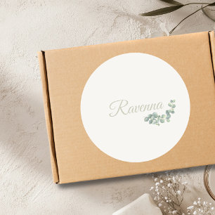 Chic Ivory Eucalyptus Sage Personalised Name Classic Round Sticker