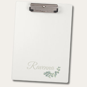Chic Ivory Eucalyptus Sage Personalised Name Clipboard