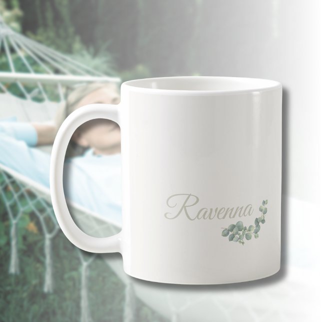 Chic Ivory Eucalyptus Sage Personalised Name Coffee Mug (Creator Uploaded)