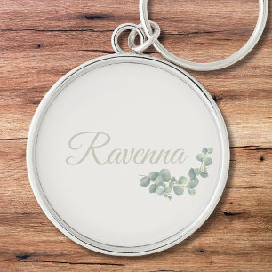 Chic Ivory Eucalyptus Sage Personalised Name Key Ring