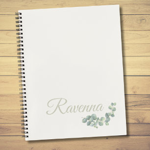 Chic Ivory Eucalyptus Sage Personalised Name Notebook