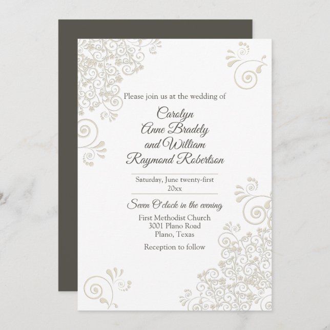 Chic Ivory Flourishes Wedding Invitation (Front/Back)