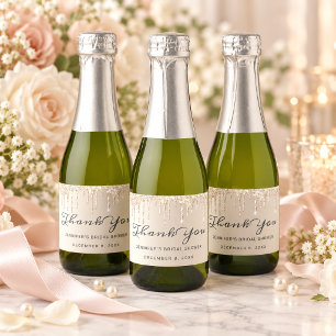 Chic Ivory Glitter Drips Bridal Shower Thank You Sparkling Wine Label
