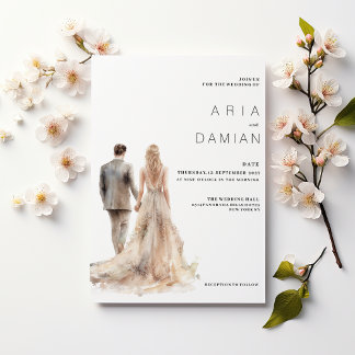 Chic ivory gold grey floral couple photo Wedding Invitation