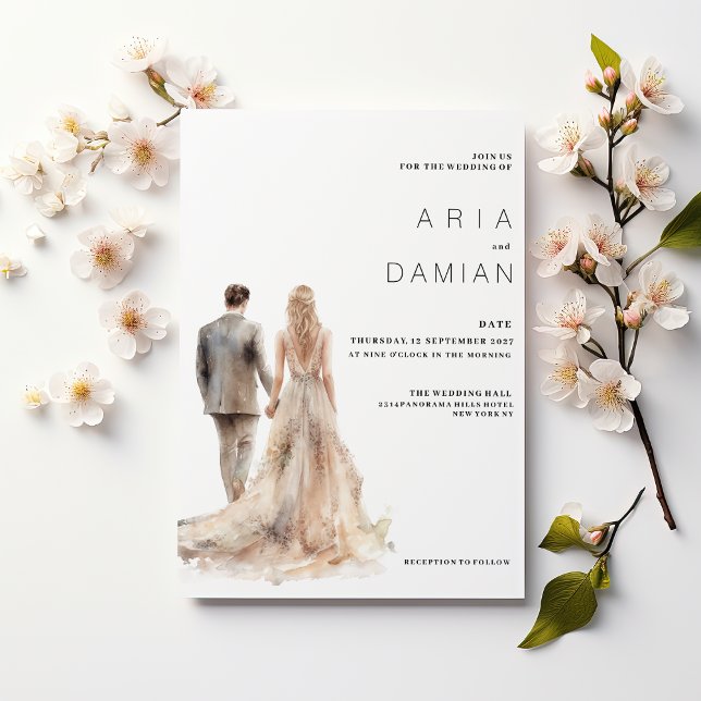 Chic ivory gold grey floral couple photo Wedding  Invitation (Chic ivory gold gray floral couple photo Wedding )