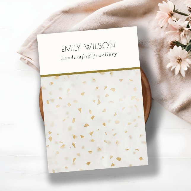 Chic Ivory Gold Terrazzo Blank Jewellery Display Business Card (Creator Uploaded)