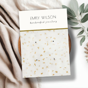 Chic Ivory Gold Terrazzo Marble Texture 2 Earring Business Card