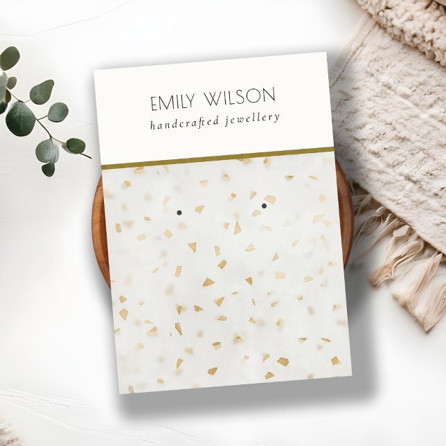 Chic Ivory Gold Terrazzo Marble Texture Earring Business Card (Creator Uploaded)
