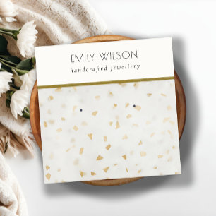 Chic Ivory Gold Terrazzo Marble Texture Earring Square Business Card