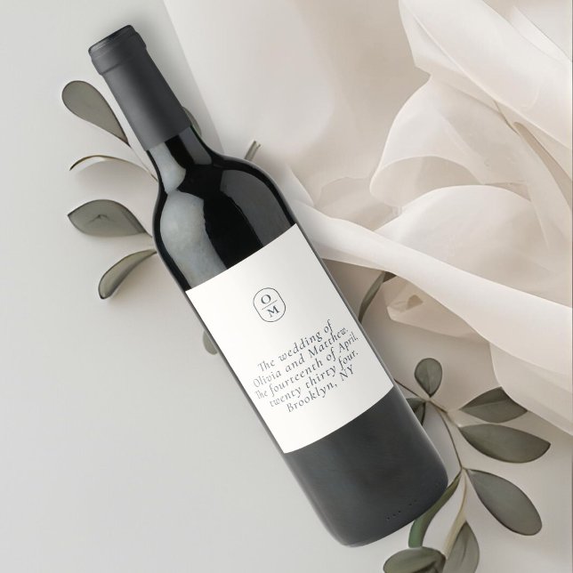 Chic Ivory Monogram Wedding Wine Label (Creator Uploaded)
