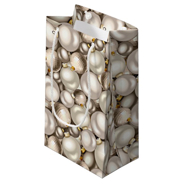 Chic Ivory Silver Gold Baubles Ornaments Pattern Small Gift Bag (Front Angled)