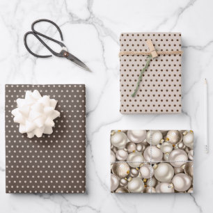 Chic Ivory Silver Gold Baubles Ornaments Pattern Wrapping Paper Sheet