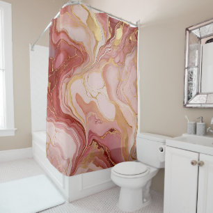 Chic Ivory, Terracotta, and Gold Marbleised Shower Curtain
