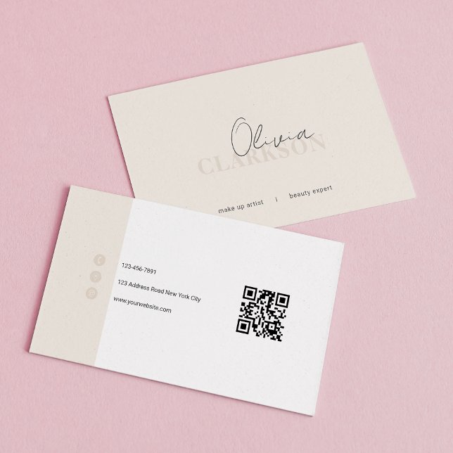 Chic Ivory Warm White Minimalist Qr Code Business Card (Creator Uploaded)