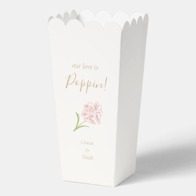 Chic Ivory White Floral Rose Couple Popcorn  Favour Box (Front)