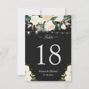 Chic Ivory White Floral String Lights Table Number