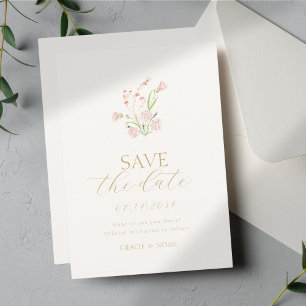 Chic Ivory Wildflower Calligraphy Wedding Save The Date