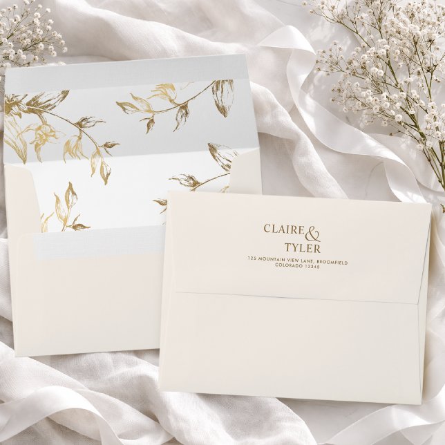 Chic Ivory with White and Gold Floral Wedding Envelope (Creator Uploaded)