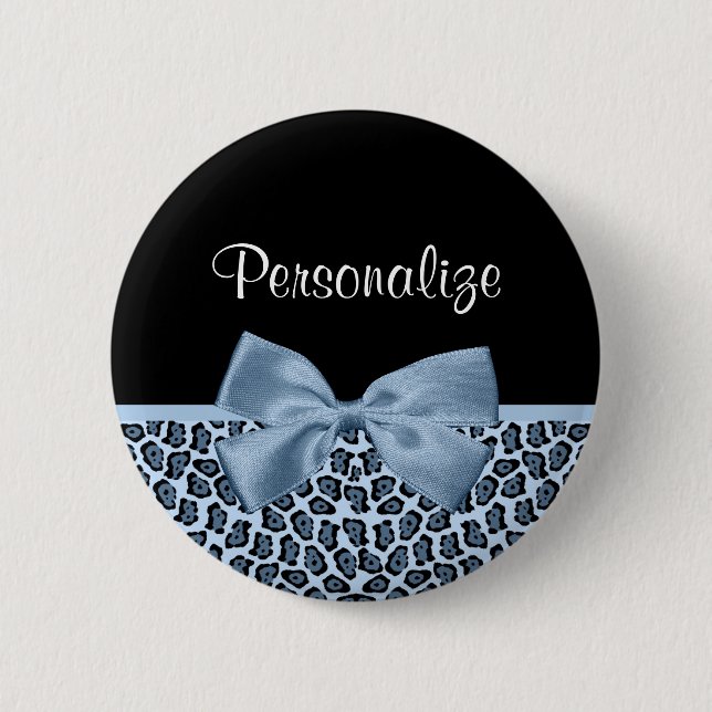 Chic Jaguar Print Light Blue Bow With Name 6 Cm Round Badge (Front)