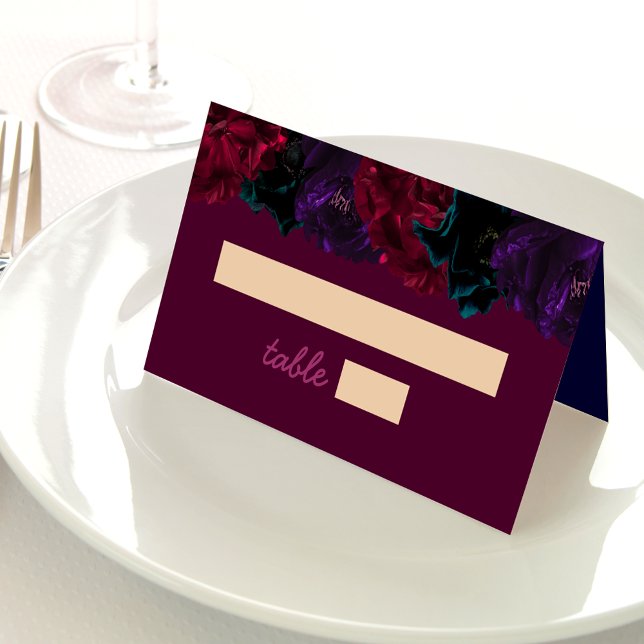 Chic jewel tones floral burgundy wedding place card (Creator Uploaded)