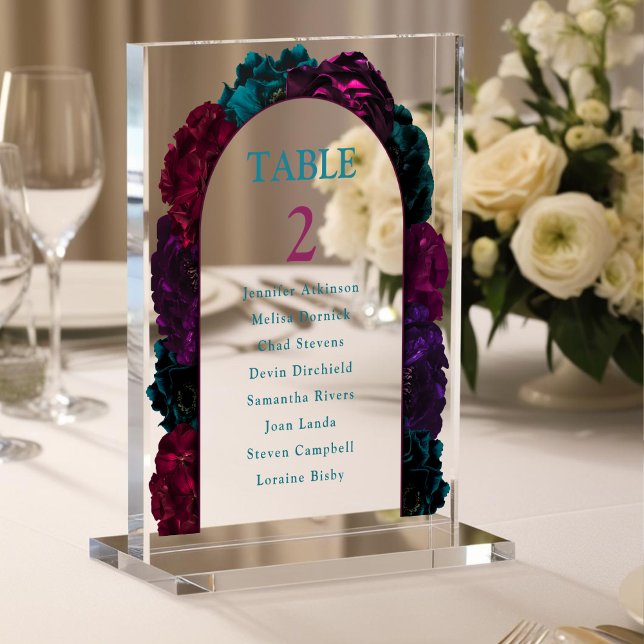 Chic jewel tones flowers wedding numbers seating  acrylic sign (Creator Uploaded)