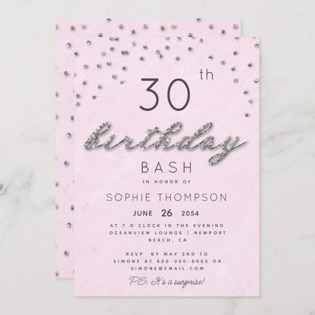 Chic Jewels Pink Sparkle Glitter Birthday Party Invitation (Front/Back)