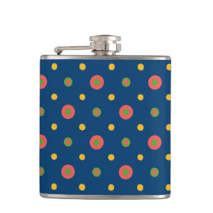 Chic Jumbo Polka Dots on Navy Blue Hip Flask