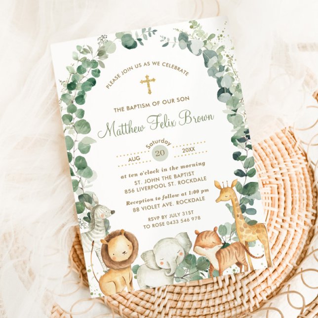 Chic Jungle Animals Greenery Baptism Christening  Invitation (Creator Uploaded)