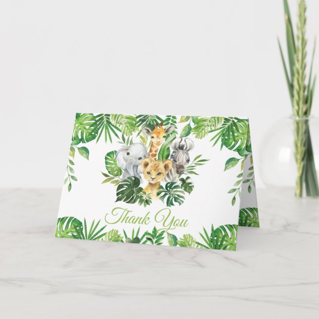Chic Jungle Animals Greenery Birthday Baby Shower Thank You Card (Front)