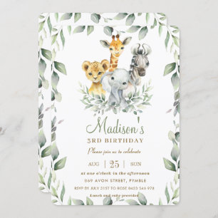 Chic Jungle Animals Greenery Birthday Boy Girl Invitation
